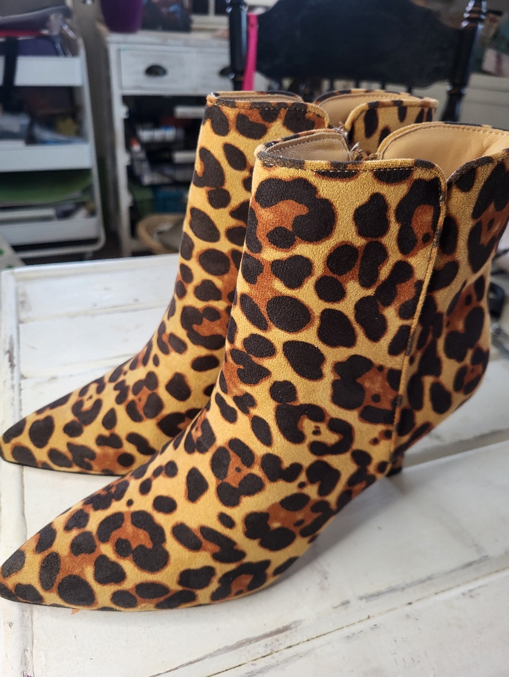 Coutgo Leopard Print Women's Kitten Heel Pointed Toe Booties- 9.5 - Picture 16 of 16